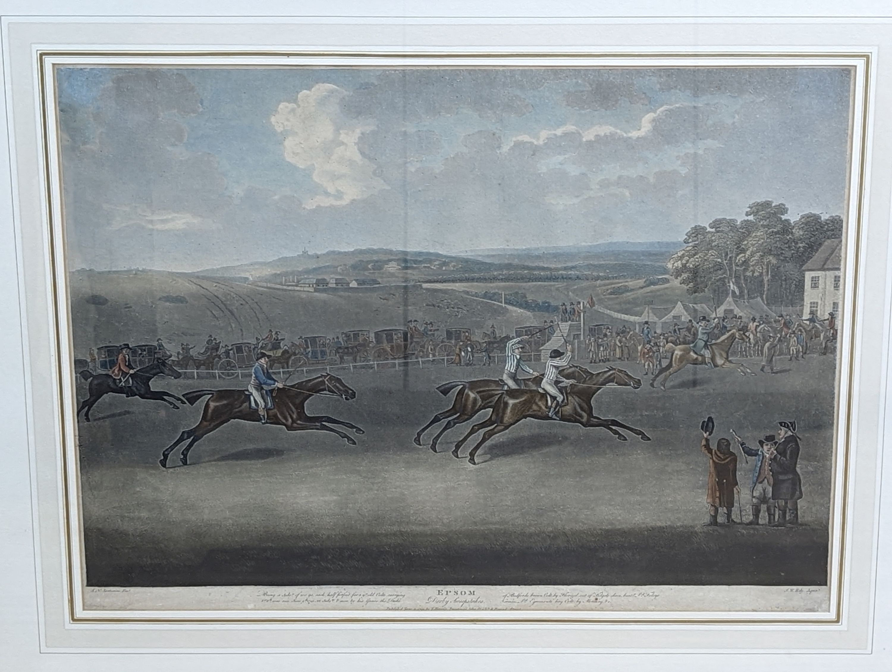 J. Edy after F.N. Sartorious. pair of coloured aquatints, ‘’Ascot’’ and ‘’Epsom’’ 1792, 39 x 54cm